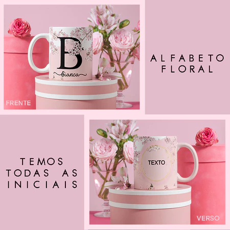 caneca letra floral
